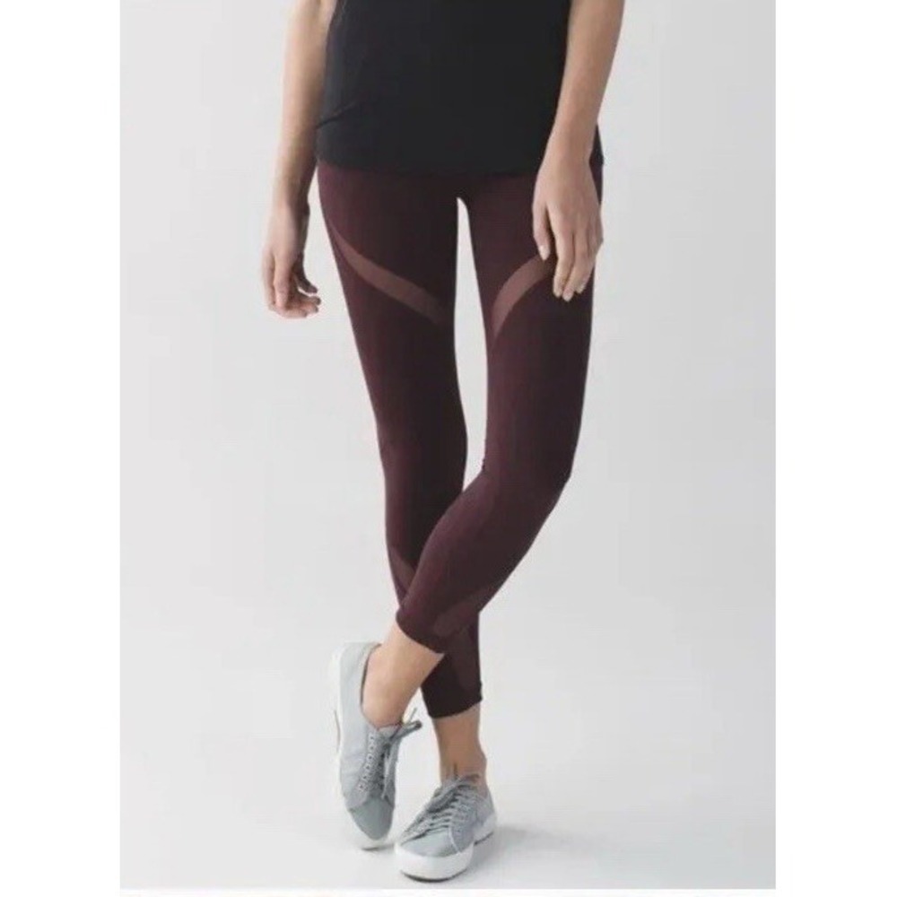 Lululemon Athletica High Times Pant Wrap Mesh Leggings Red Bordeaux Drama Size 8